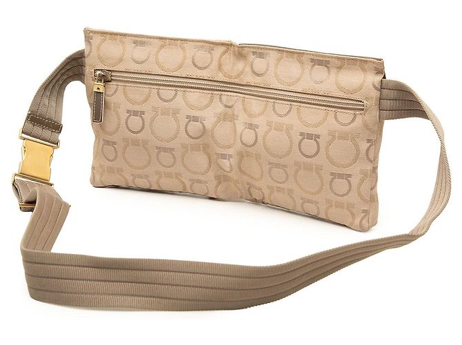Salvatore Ferragamo Bolsa de cintura Ferragamo Beige Gancini Canvas com bolso duplo - vista 2