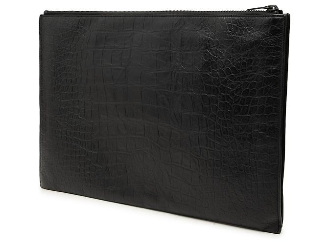 Autre Marque Portadocumentos Saint Laurent de piel grabada efecto cocodrilo negro - vista 2