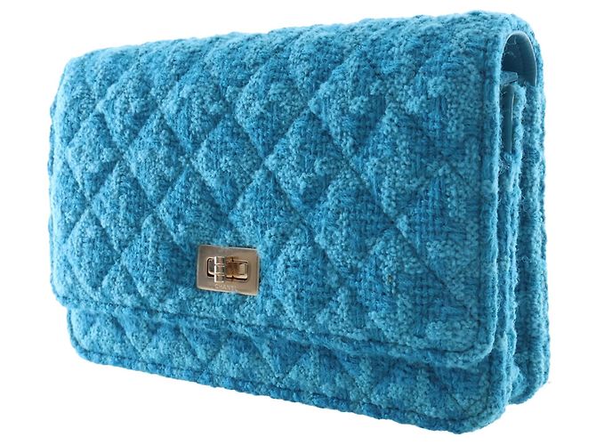 Chanel Blue Quilted Tweed Reissue 2.55 Wallet On Chain - vista 12