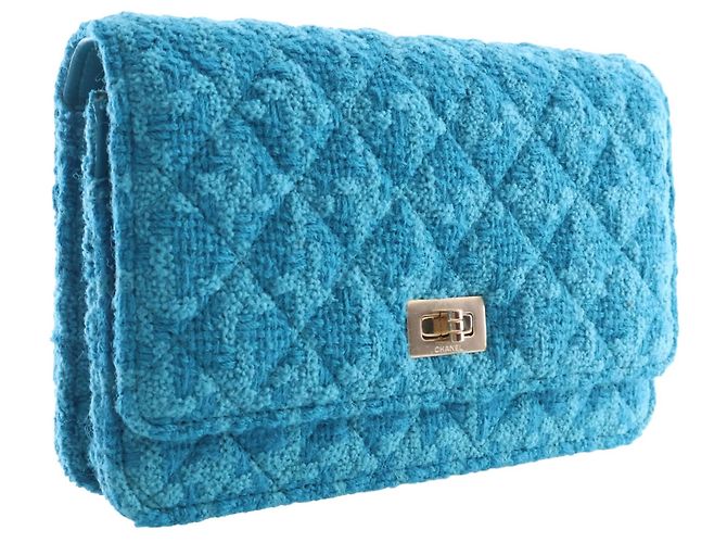 Chanel Blue Quilted Tweed Reissue 2.55 Wallet On Chain - vista 13
