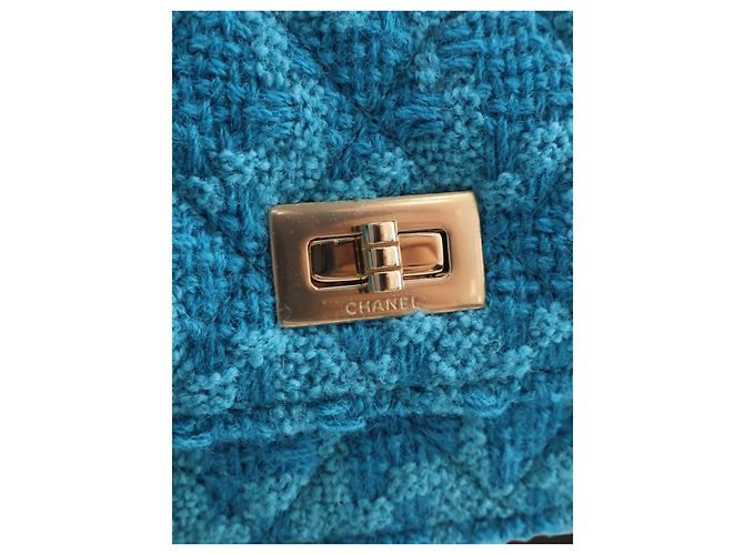 Chanel Blue Quilted Tweed Reissue 2.55 Wallet On Chain - vista 5