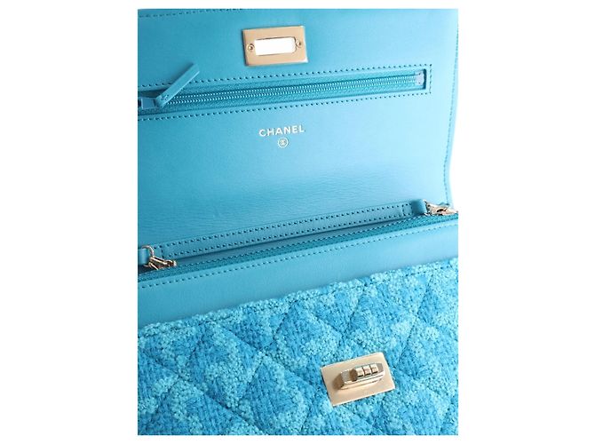 Chanel Blue Quilted Tweed Reissue 2.55 Wallet On Chain - vista 8