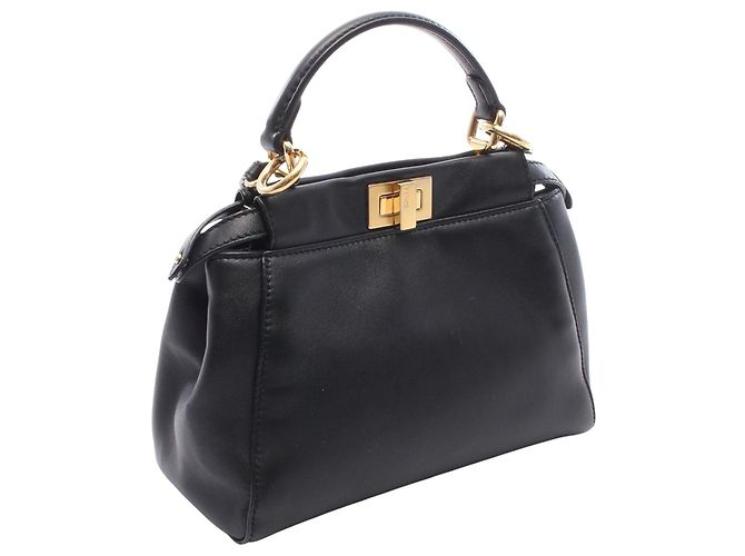 Borsa Satchel Fendi Peekaboo Iconic Mini in pelle nera - vista 2