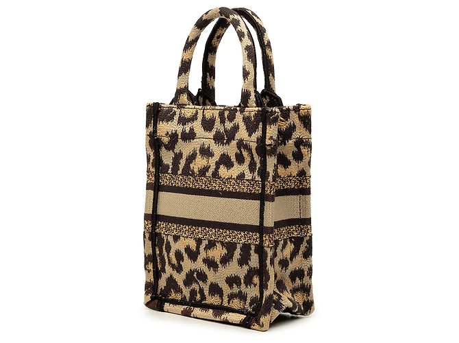 Dior Beige Mizza Mini Embroidered Canvas Leopard Vertical Book Tote - Ansicht 2