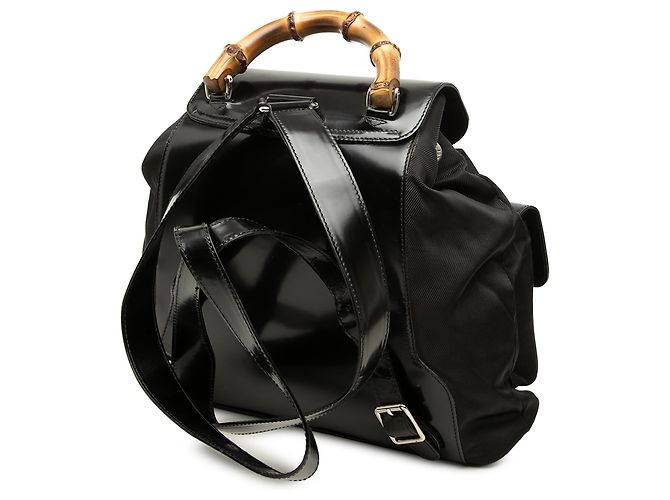 Bamboo Zaino Gucci Large in nylon nero con coulisse e bambù - vista 2