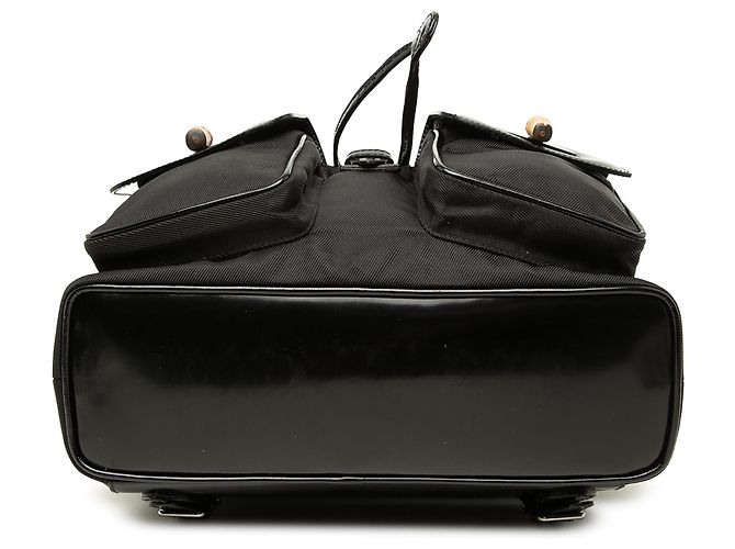 Bamboo Zaino Gucci Large in nylon nero con coulisse e bambù - vista 3