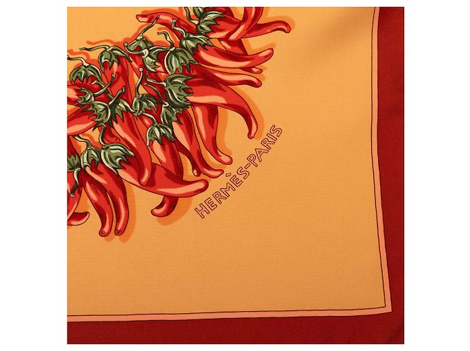 Foulard di Seta Hermès Orange Aux Pays Des Epices 90 - vista 3