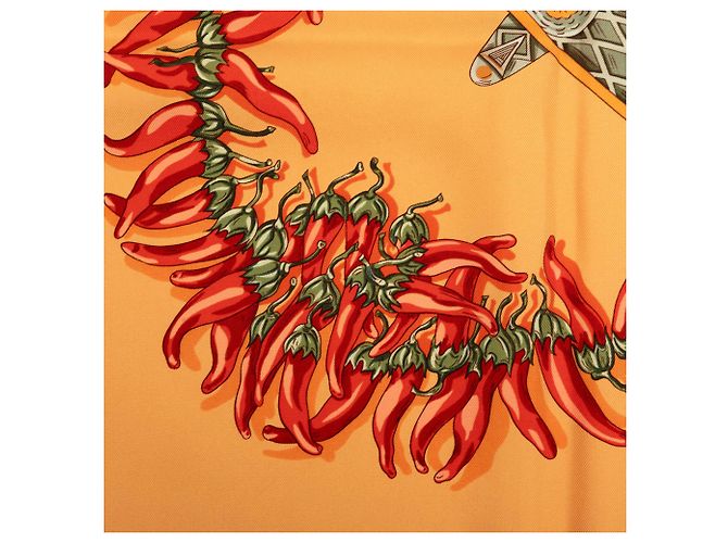 Foulard di Seta Hermès Orange Aux Pays Des Epices 90 - vista 5