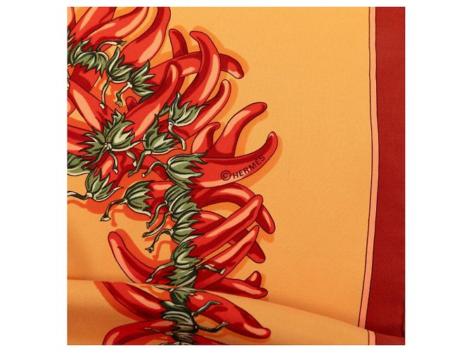 Foulard di Seta Hermès Orange Aux Pays Des Epices 90 - vista 6