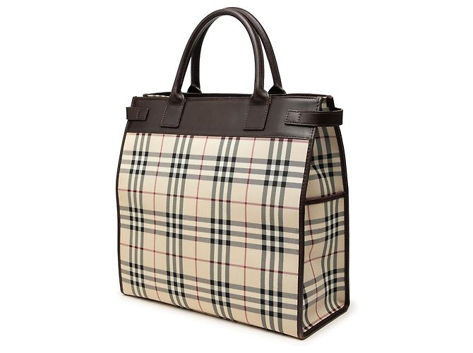 Borsa Tote Convertibile Burberry Beige House Check Canvas - vista 2