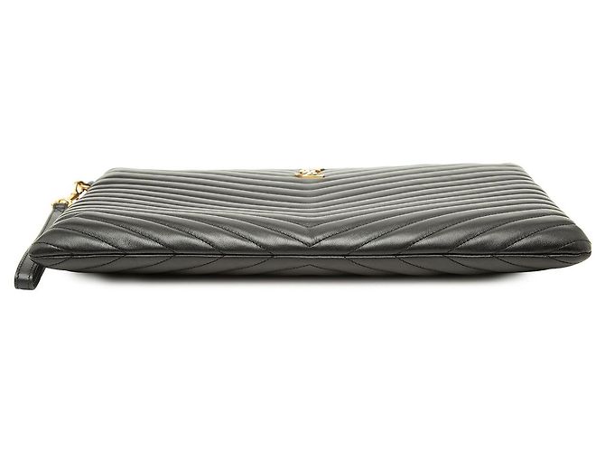 Autre Marque Portadocumenti Saint Laurent in pelle chevron nera con monogramma - vista 3