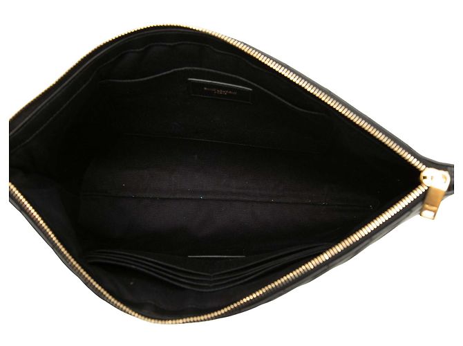 Autre Marque Portadocumenti Saint Laurent in pelle chevron nera con monogramma - vista 4