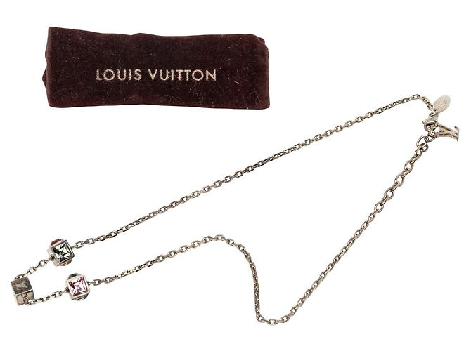 Collana Louis Vuitton Silver Brass Crystal Gamble Station - vista 6