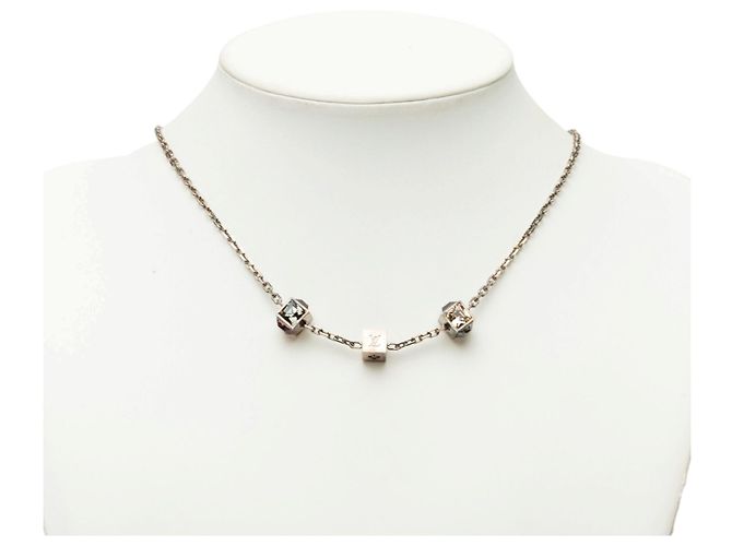 Collana Louis Vuitton Silver Brass Crystal Gamble Station - vista 7