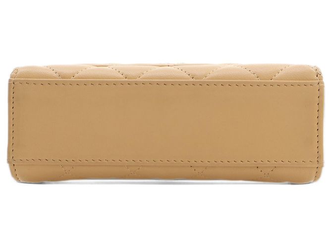 Chanel Beige CC Quilted Lambskin Faux Pearl Top Handle Flap - vista 3