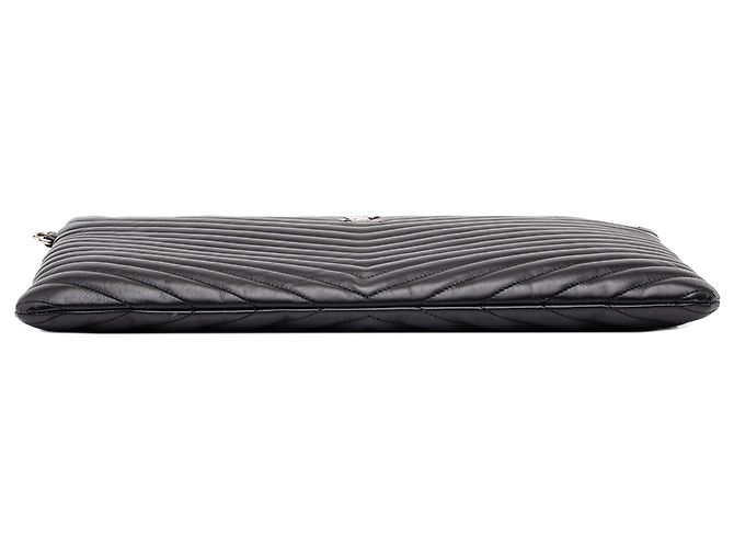 Autre Marque Portadocumenti Saint Laurent in pelle chevron nera con monogramma - vista 3