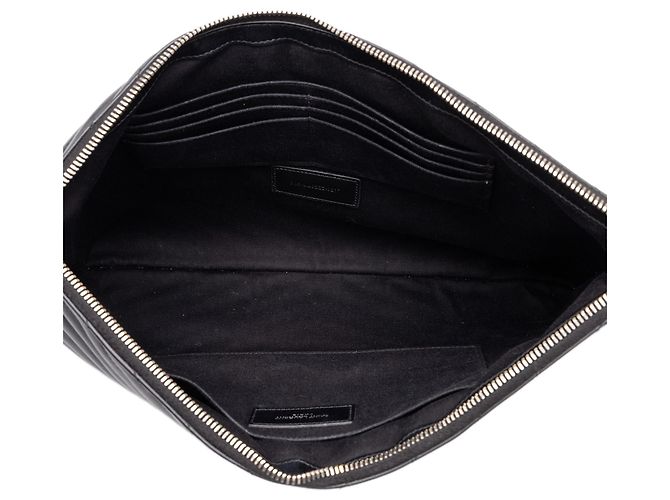 Autre Marque Portadocumenti Saint Laurent in pelle chevron nera con monogramma - vista 4