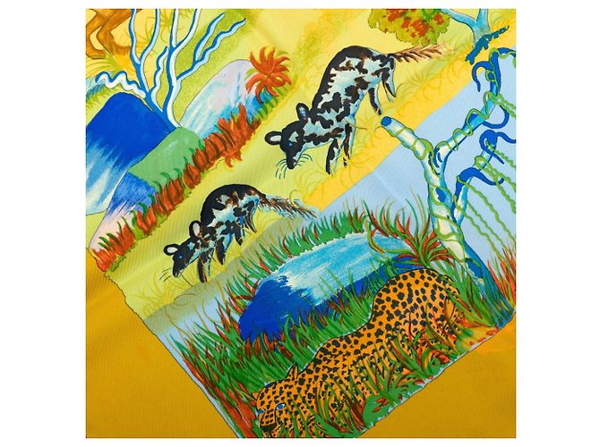 Foulard di seta Hermès Yellow Nuba Mountain 90 - vista 7