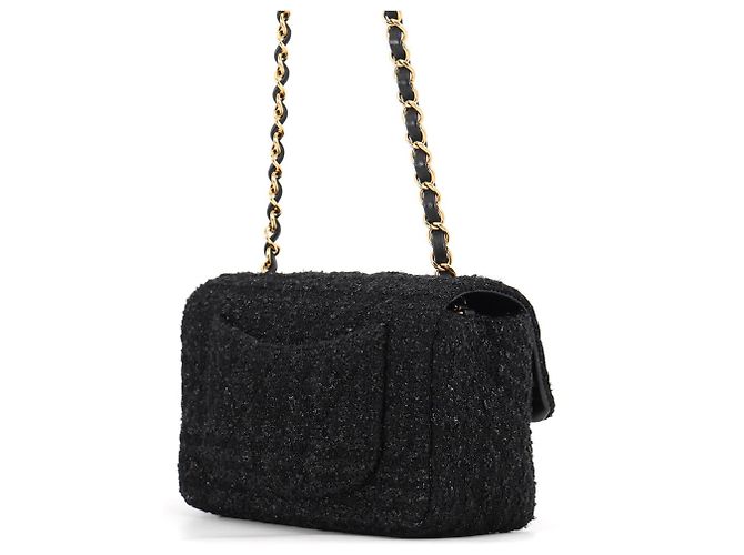 Borsa a tracolla con catena Chanel in tweed nero - vista 2