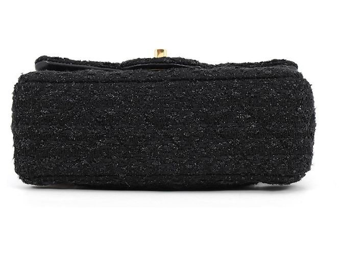 Borsa a tracolla con catena Chanel in tweed nero - vista 3