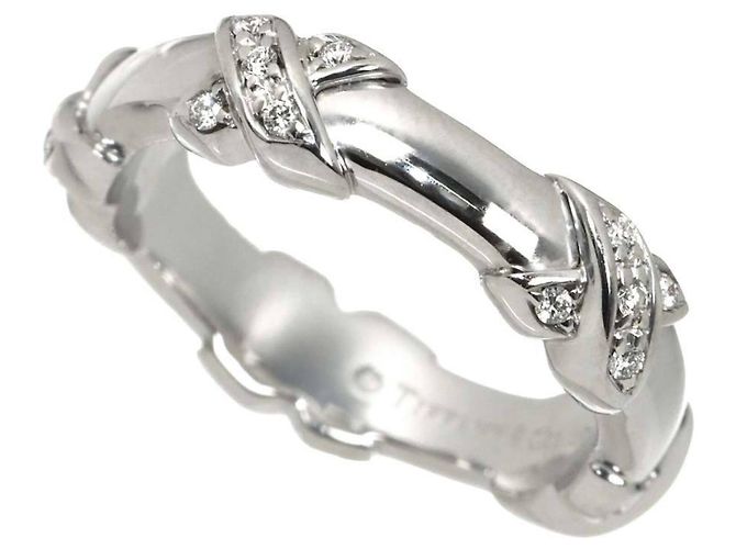 Autre Marque Anello fede Tiffany & Co. in oro bianco 18K con diamanti - vista 4