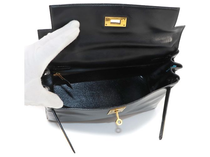 Hermès Borsa Hermes Kelly 28 in pelle Box Calf nera - vista 7