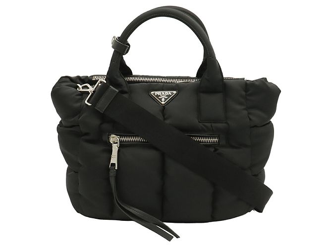 mala Prada Bomber Tote em nylon preto e couro - vista 2