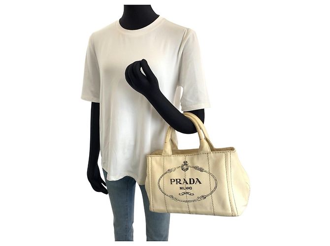Prada Canapa Canvas Tote Bag mit Dreiecks-Logo-Plakette - Ansicht 7