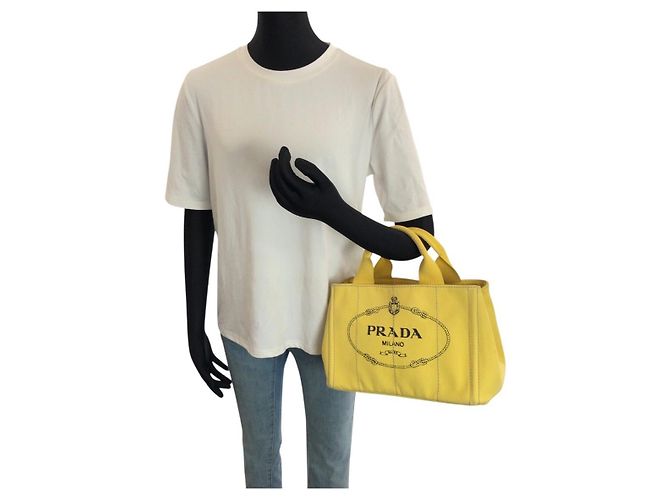 Borsa Tote in tela 2way Prada Canapa con placca logo Triangle - vista 7