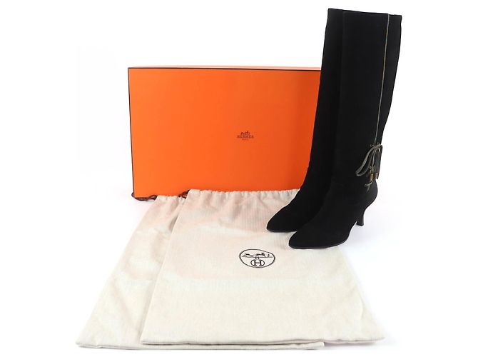 Hermès BOHEME Bottines montantes en cuir daim et ruban de soie 37.5 - vue 2