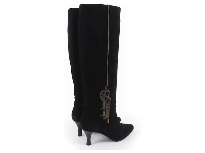 Hermès BOHEME Bottines montantes en cuir daim et ruban de soie 37.5 - vue 3