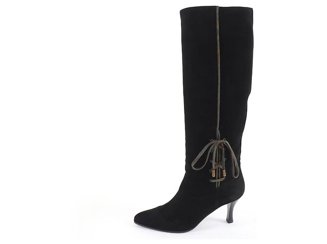 Hermès BOHEME Bottines montantes en cuir daim et ruban de soie 37.5 - vue 5
