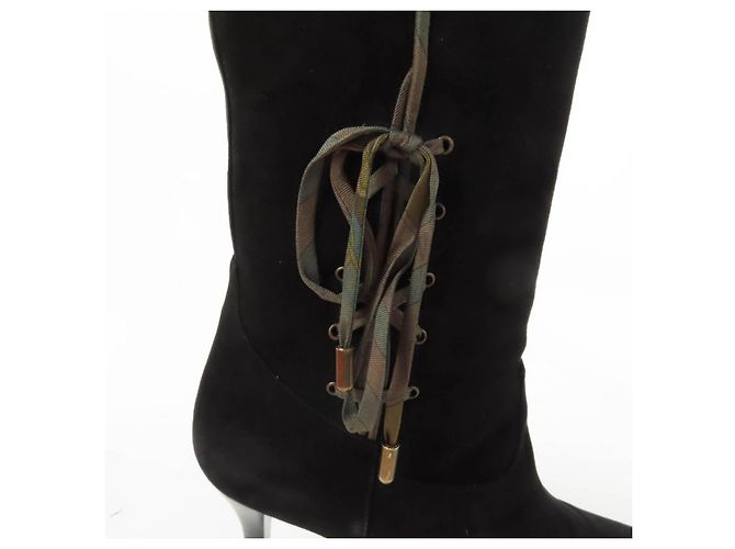 Hermès BOHEME Bottines montantes en cuir daim et ruban de soie 37.5 - vue 9