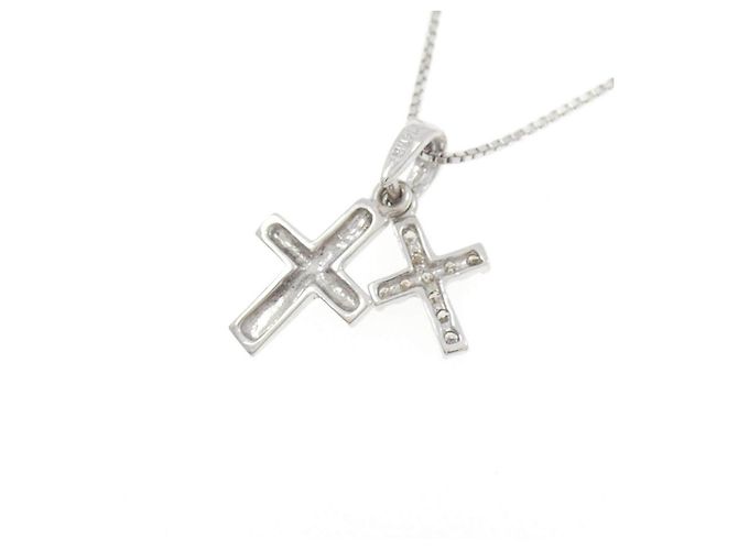 Autre Marque Collana Croce Diamanti K14WG K10WG - vista 4