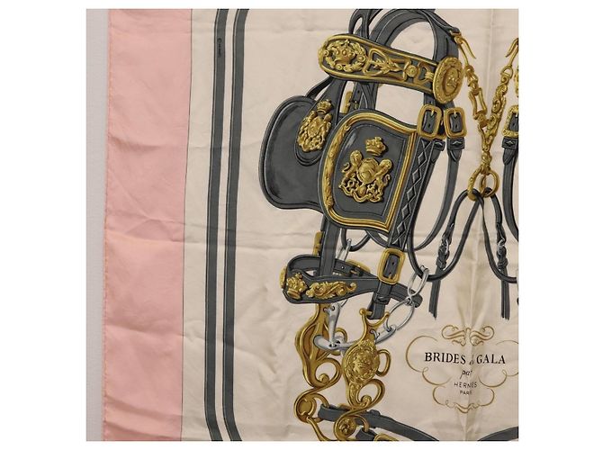 Hermès HERMES Carre 90 Scarf Silk Pink White  Brides de Gala - vista 5