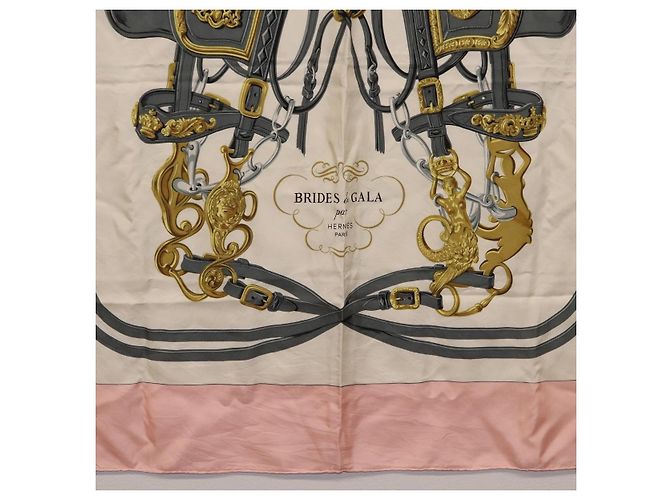 Hermès HERMES Carre 90 Scarf Silk Pink White  Brides de Gala - vista 9