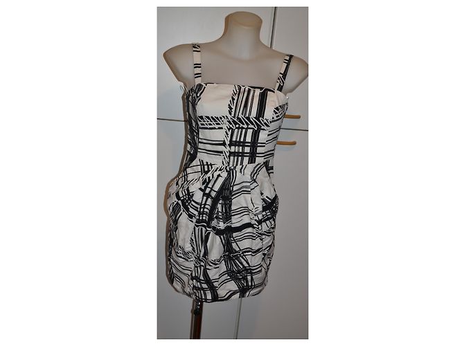 Pinko Vestido Corto de Algodón Estampado Blanco y Negro - vista 2