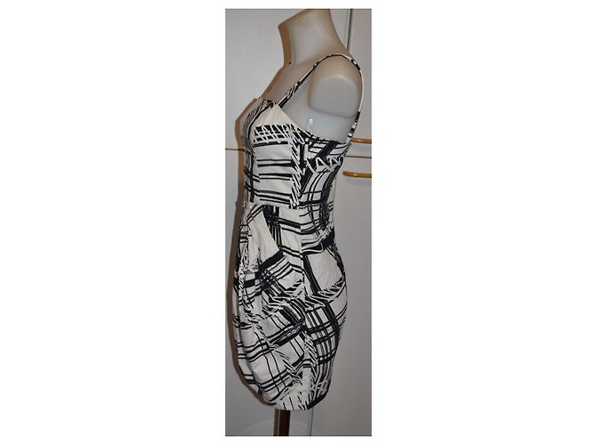 Pinko Vestido Corto de Algodón Estampado Blanco y Negro - vista 3