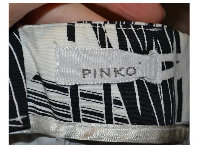 Pinko Vestido Corto de Algodón Estampado Blanco y Negro - vista 5