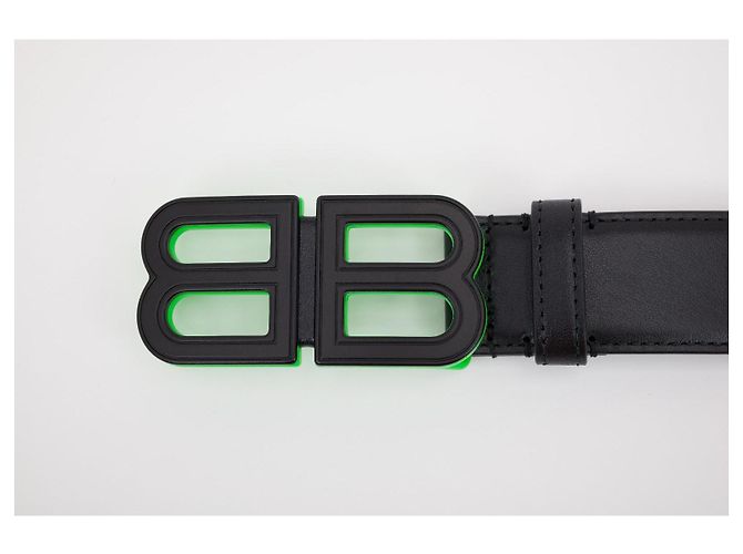 Balenciaga BB Hourglass Large Belt Matte Black Neon Green - vista 2