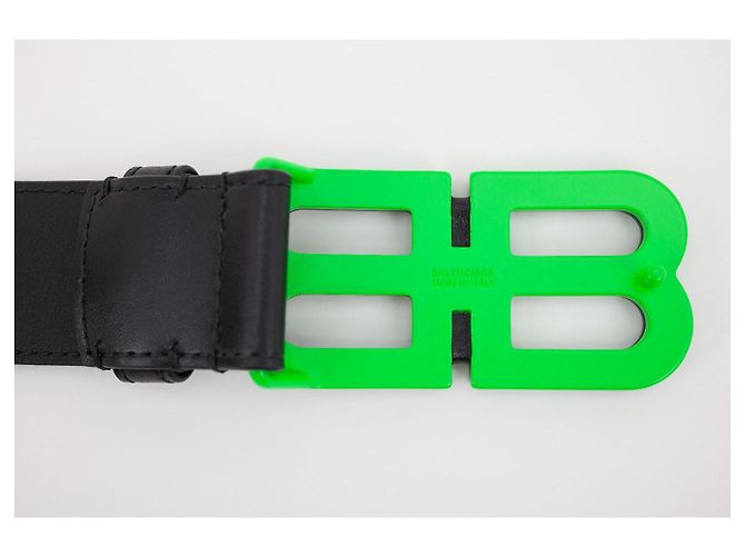 Balenciaga BB Hourglass Large Belt Matte Black Neon Green - vista 3