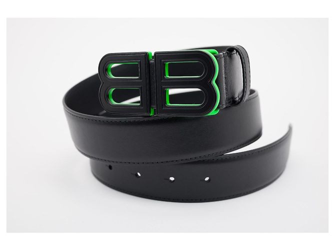 Balenciaga BB Hourglass Large Belt Matte Black Neon Green - vista 6