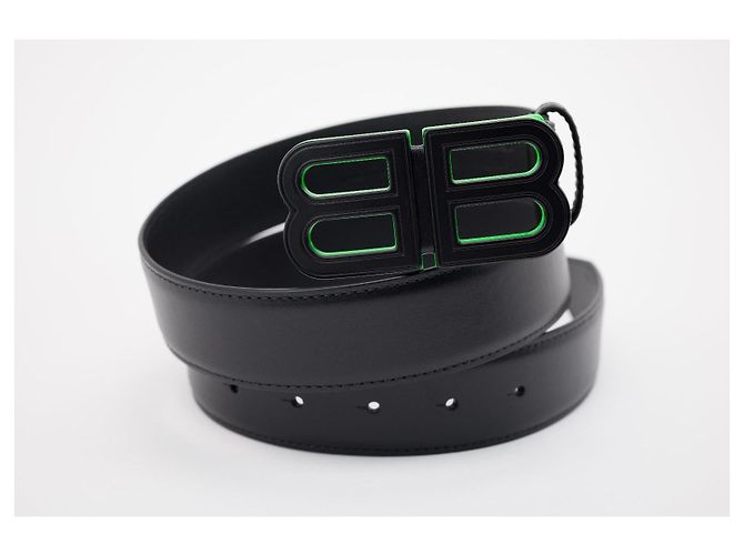 Balenciaga BB Hourglass Large Belt Matte Black Neon Green - vista 7