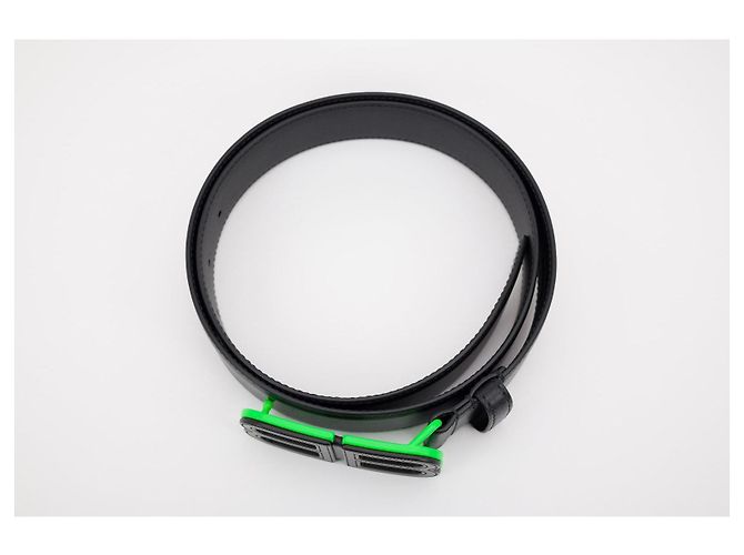 Balenciaga BB Hourglass Large Belt Matte Black Neon Green - vista 8