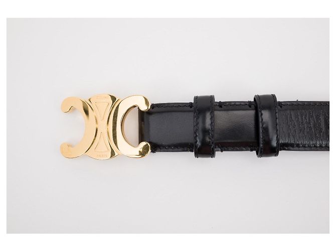 Céline Celine Triomphe 25mm Medium Belt Black Leather Gold Buckle - view 2