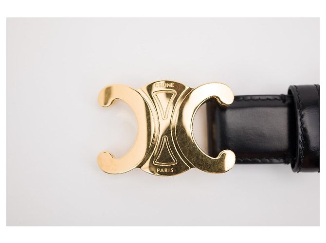 Céline Celine Triomphe 25mm Medium Belt Black Leather Gold Buckle - view 3