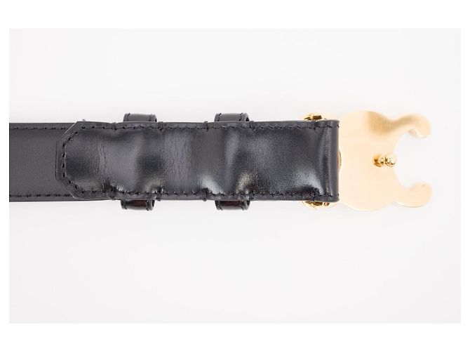 Céline Celine Triomphe 25mm Medium Belt Black Leather Gold Buckle - view 4