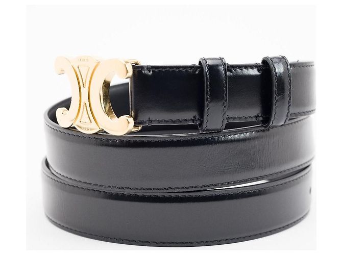 Céline Celine Triomphe 25mm Medium Belt Black Leather Gold Buckle - view 8