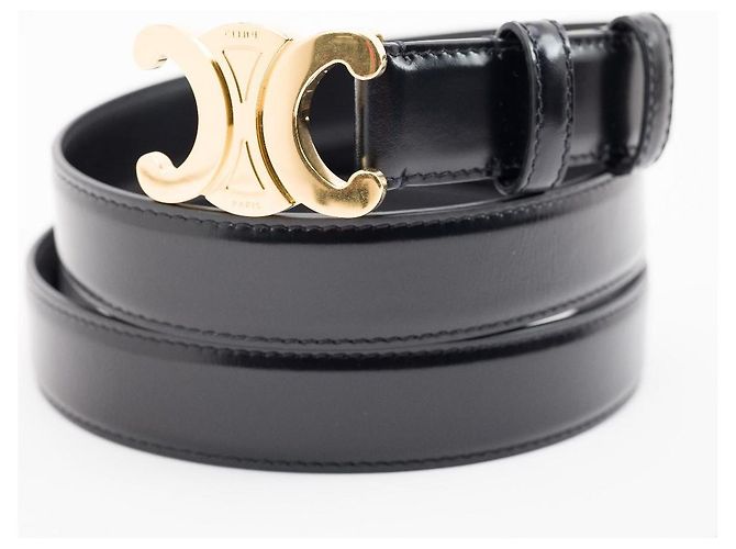 Céline Celine Triomphe 25mm Medium Belt Black Leather Gold Buckle - view 9