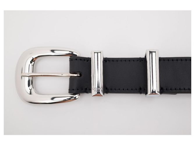Céline Celine Medium Western Belt 25mm Black Leather Silver Buckle - view 11